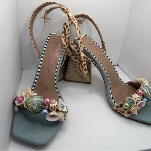 Betsey Johnson Blue and Tan Embellished Heels